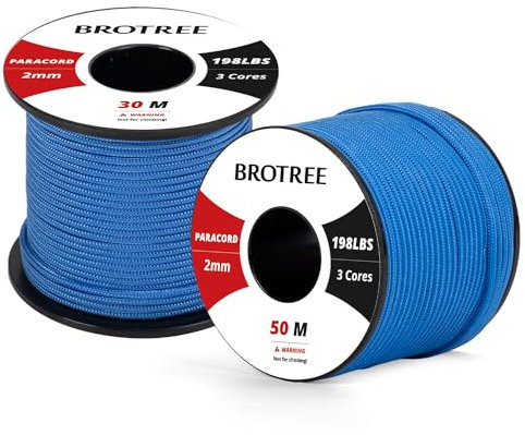 Brotree 2mm Paracord 3 Strands 30M 100% Nylon Rope Parachute Cord for Outdoor, Craft, DIY - 90kg Breaking Load (Blue)