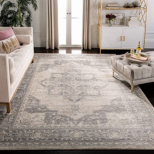 SAFAVIEH Traditionell Teppich für Wohnzimmer, Esszimmer, Schlafzimmer - Brentwood Collection, Kurzer Flor, Creme und Grau, 201 X 201 cm