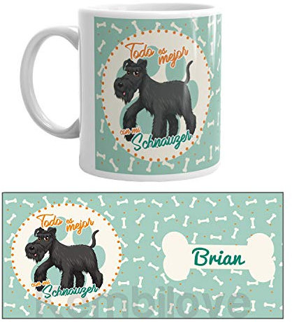 Kembilove Taza de Café de Perro Schnauzer Personalizada con Foto – Taza de Desayuno Razas de Perro – Taza de Café y Té Mascota – Taza de Cerámica Impresa – Tazas de Perro Schnauzer