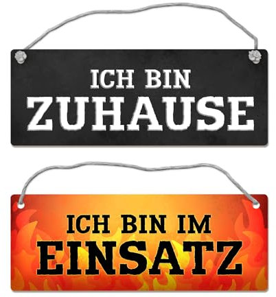 Feuerwehrmann ist im Einsatz oder Zuhause Wendeschild mit Kordel Feuerwehr