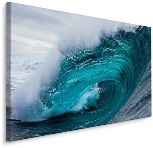 Muralo Leinwandbilder 100x70 Natur Meer Ozean Leinwand Wandbild Kunstdruck Landschaft Wasser Wellen Aufgewühlt Schlafzimmer Wohnzimmer Wanddekoration Design XXL 649 Br. 100 cm x Hö. 70 cm