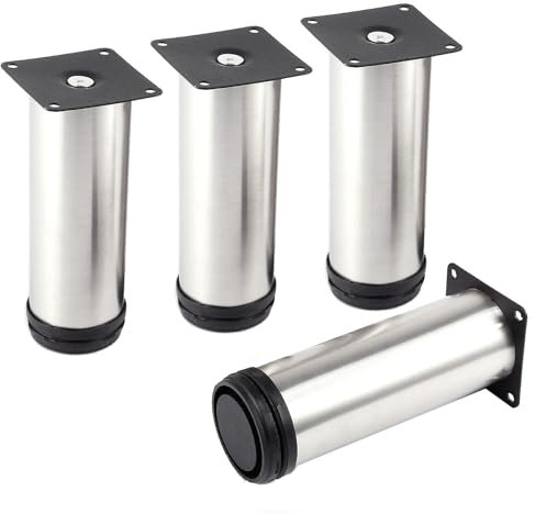 TCHOSUZ 6 inch / 15cm Metal Furniture Legs, Pack of 4 Modern Stainless Steel Round Replacement Feet for Sofa Couch Cabinet TV Stand