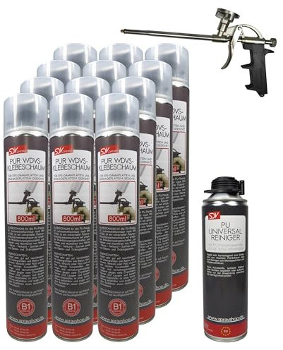 SDV Chemie PUR WDVS Klebeschaum B1 SET 12x 800ml + 1x PU Reiniger 500ml + 1x PU-Schaum-Dosierpistole