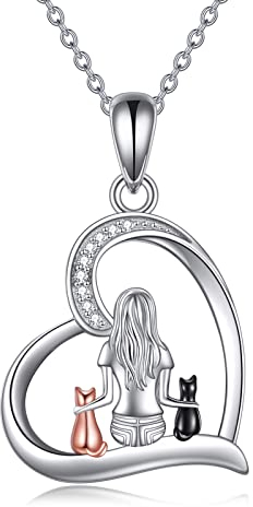 YFN Katzen-Halskette aus Sterlingsilber, Schmuck für Frauen und Mädchen, Teenager-Mädchen, Katze, Abalone/Türkis/Kristall/Malachit, Schmuckgeschenke für Katzenliebhaber (Katzen-Halskette)