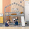 I0I&I0I Kinderbett Hausbett - Niedriges Etagenbett mit Rutsche (Grau)