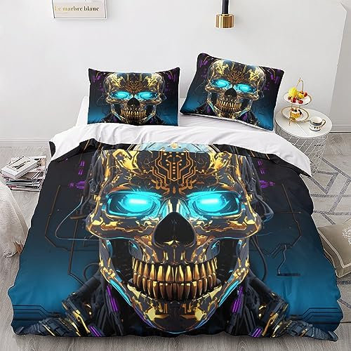 AYSUM Skull Bettbezug Mit Kopfkissenbezügen Bettdeckenbezug Luxuriös Steppdeckenbezug Schlafhilfe Skeleton Bettwäsche Garnitur Wärme Zum Schlafen Bedding Sets King（220x240cm）