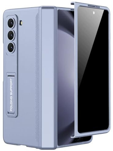 Miimall Compatible avec Coque Samsung Z Fold 5, [Protection d'écran Privacy] [Support] Coque en PC Rigide avec Protection à Charnière pour Samsung Galaxy Z Fold 5 (Bleu Clair)