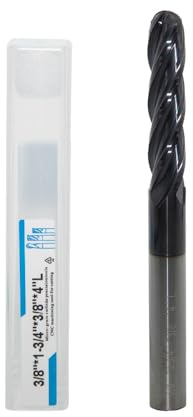 JIANXING 3/8 Extra Long Carbide Ball Nose End Mill, 4 Flute, 4” OAL, 1pc