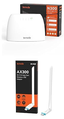 Bundle of Tenda 4G03 Router 4G LTE Cat4 Wireless N300Mbps, Router WiFi con SIM+ Tenda U2 V5.0 WiFi 6 USB AX300, 2.4G/286Mbps, Antenna Wi-Fi Usb per PC