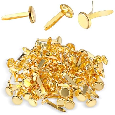Metall Musterbeutelklammern,Ymapinc 100 Stück Runde Briefklammern 8mm Rundkopfklammern Gold Mini Brads Scrapbooking Musterklammern für DIY Schulbüro Basteln Dekorationenherstellung Verzierungen