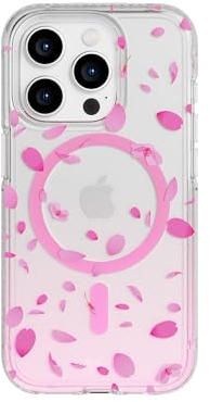 Tech21 FlexQuartz phone case for iPhone 15 Pro - Compatible with MagSafe - 15x Military Standard Protection - Cherry Blossom Design
