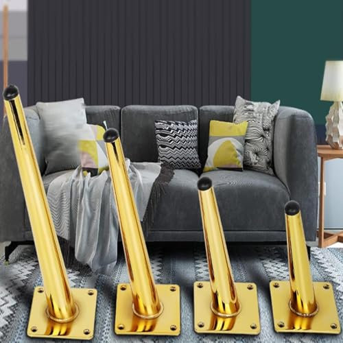 Pieds de Meuble Modernes en Métal Or Conique Lot de 4 Supports pour Canapé Lit Armoire Table Basse TV de Rechange Tables à Manger Jambe (80cm)