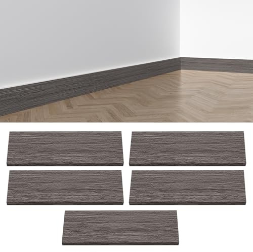 5 Stück Sockelleiste,PVC Laminatleisten Fussleisten, Fußleisten modern Wasserdicht, Verdickter Selbstklebend Fußleiste Wandaufkleber- Maße:45 x 12x1 cm, PVC Dekore Fußleisten (Grau)