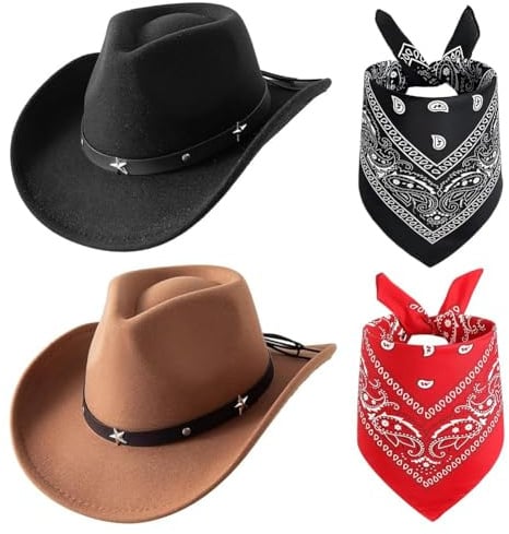 FCXVXCL Cappello Da Cowboy Per Adulti Set di 4 Sciarpa e Cappello In Stile Occidentale Con A Testa Di Toro Accessori Unisex Cappelli Uomo E Donna Ideale Per Feste A Tema