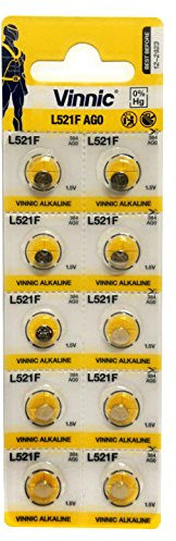 Vinnic premium button cell batteries 10 x AG0, 379, LR521, 1190SO, 379, SR521W, SR521 (watch battery)