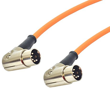 Angled 5 Pin Din Midi Lead. Pedal Board Cord, Keyboard, Synth, Foot Switch Cable (8m, Orange)