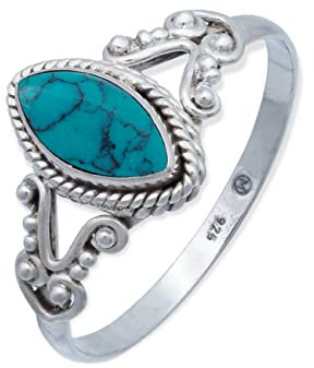mantraroma Damen Ring Silber mit Stein Türkis Edelstein türkis ausgefallen verspielt