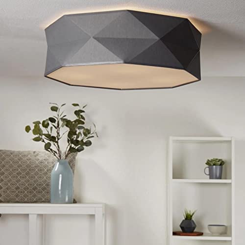 Deckenlampe Samuel aus Stoff, grau, 4 x E27-Fassung, Ø52cm | Deckenbeleuchtung edel Wohnzimmerlampe industrie Flurleuchte Eingangsbereich Designerleuchte Schlafzimmerlampe Küchenlampe Leseleuchte