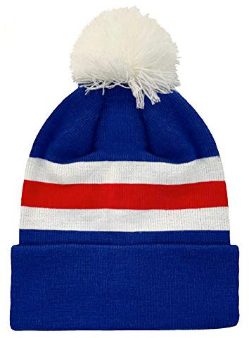 fanoriginals - Bommelmütze in den Rangers-Farben - Retro-Stil - ideal für Fußballfans - Blau/Weiß/Rot - Einheitsgröße (Erwachsene/Jugendliche)