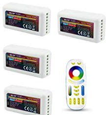 Kit: 4 x Fut039 Strip Controller RGB+CCT + 1 x Fut092 RGB+CCT Fernbedienung wireless 4 Zonen touch RF 2,4 GHz Original Mi-Light MILIGHT© Miboxer© 3 V (2 batterien nicht enthalten)