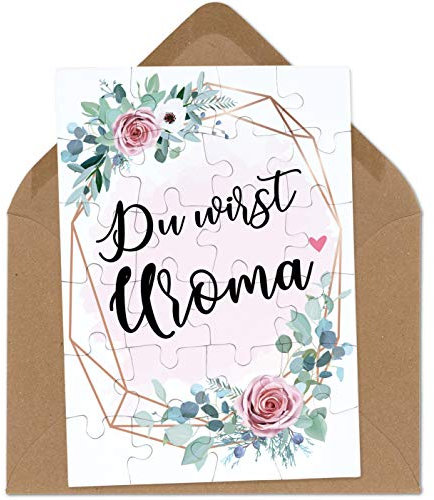 OWLBOOK Du wirst Uroma rosa Blumenkranz Puzzle mit Brief-Umschlag Geschenke Geschenkideen für die Familie zur Geburt & Schwangerschaft verkünden