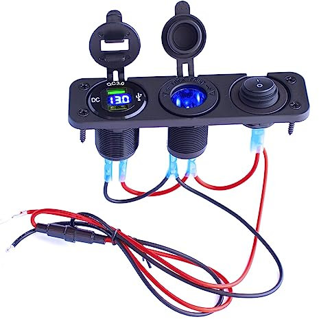 Etrogo Auto USB Steckdose Zigarettenanzünder Einbausteckdose 12V 24V mit Dual QC3.0 USB Ladegerät mit Digitale LED Anzeige Unabhängigem Schalter Wasserdicht für Auto Boot Marine Motorrad LKW