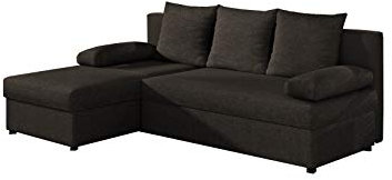 MOEBLO Ecksofa mit Schlaffunktion mit Bettkasten Couch L-Form Polstergarnitur Wohnlandschaft Polstersofa mit Ottomane Couchgranitur - ARON (Dunkelbraun (Sawana 26), Ecksofa Links)