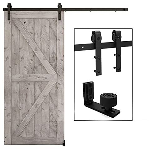TSMST 200CM/6.6FT Sliding Door Track Barn Door Hardware Kit Closet Rail Roller Accessory Adjustable Floor Guide