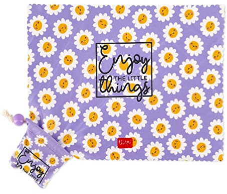 Legami - Reinigungstuch für Linsen und Displays mit Hülle, für kristalline Linsen, auch geeignet für Smartphone, Tablet, PC und Kamera, 19 x 15 cm (geöffnet), Motiv Daisy