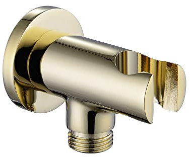 ENKI, O05, Shower Outlet Elbow with Holder, English Gold Shower Handset Parking Bracket with Outlet, Wall Elbow, Polished Gold