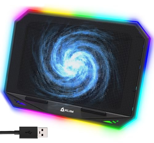 KLIM K21 + Laptop Cooling Stand with RGB backlighting + 11 - 17 + Gaming Laptop Cooling Pad For Desk + USB Powered Fan + Very Stable And Silent + Compatible Mac And PS4 + New Version