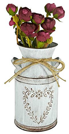 WANGQI Vintage Flower Vase Iron Flower Pot Heart Milk Jug Shabby French Style Milk Jug Country House Vase with Unique Heart and Rope Design for Garden Living Room Table Decoration