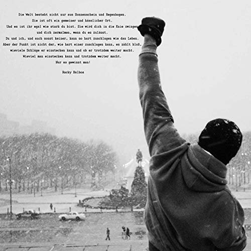 time4art Rocky Balboa BILD MIT ZITAT BOXEN SPORT Schwarz und Weiß Print Canvas Bild auf Keilrahmen Leinwand Giclee 80x80cm