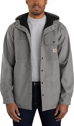 Carhartt Men's Rain Defender® Relaxed Fit Heavyweight Hooded Shirt Jac, OILED WALNUT HEATHER, XL
