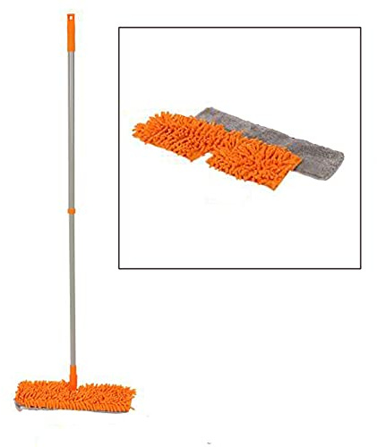 W&G Duo- Bodenmopp mit Chenille und Mikrofaser-Bezug und Teleskopstiel. Wischer Wischmop Bodenwischer Bodenwischmop Doppelwischer (Mop inkl. 2 Bezüge und Teleskopstiel)