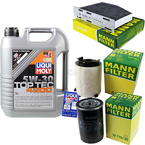 QR-PARTS 69372726 Filter Set Inspektionspaket 5 Liter Motoröl Top Tec 4200 5W-30 MANN-FILTER Innenraumfilter Luftfilter Ölfilter