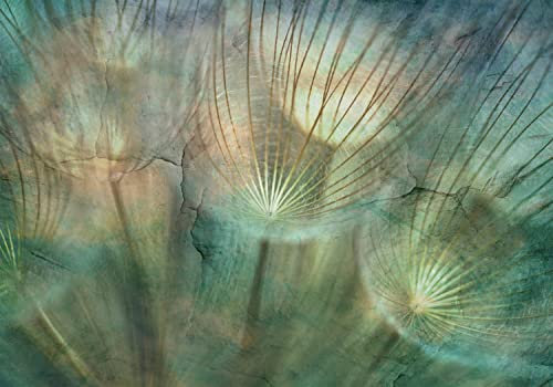 decomonkey Fototapete selbstklebend Pusteblume Abstrakt 392x280 cm XXL Selbstklebende Tapeten Wand Fototapeten Tapete Wandtapete klebend Klebefolie Deko Modern Blumen Natur Optik Beton Blau Türkis