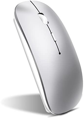 Qxvnm Bluetooth Mouse Rechargeable for Laptop/Mac/iPad, Lightweight Slim Portable Travel Wireless Mouse for Chromebook/Macbook air/pro/Win8/10 Computer (Silver)