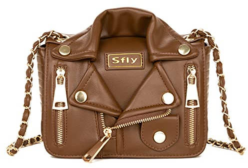 Sfly Frauen Umhängetasche Kette Riemen Umhängetasche Leder Crossbody Handtaschen Damen Abend Clutch Geldbörse Einzigartige süße Jacke Tasche, braun