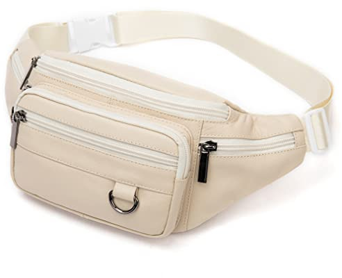 Sac Banane Vintage en Cuir pour Homme et Femme - pour Voyage, randonnée, Course à Pied, Hanche - pour téléphone Portable - Marron, Beige