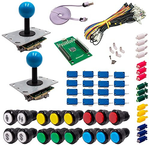 Kit Joystick e Pulsanti Arcade 2 Giocatori Luminosi Pulsanti Neri 2 Joystick PCB Rod Nero Carta XinMoTek Videogiochi Retro Gaming