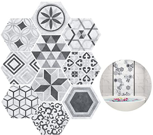 ORFOFE 10 Pièces Autocollants De Carreaux Hexagonaux Autocollant De Dosseret Hexagonal Peler Et Coller L'hexagone Autocollant De Sol Géométrique Carrelage Mural Tuile En Céramique Brique