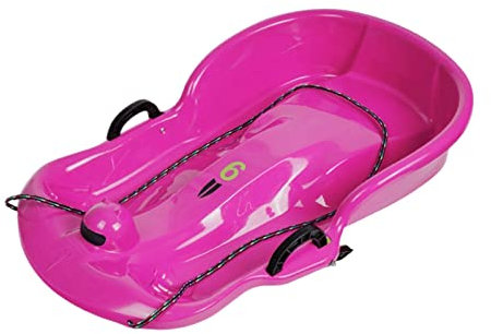 Dickly Doppelter Winter-Schneeschlitten Rodeln Rodelschlitten mit Bremsgriff Rutschfestes Fußpedal Skifahren Skiboard für Garten, Hof, Urlaub, Rosenrot