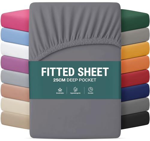 Yorkshire Bedding Double Bed Sheet 25 Cm Deep Charcoal Bed Sheets with Elastic Corners Easy Care Soft Brushed Microfiber Breathable Shrinkage & Fade-Resistant Bedsheets