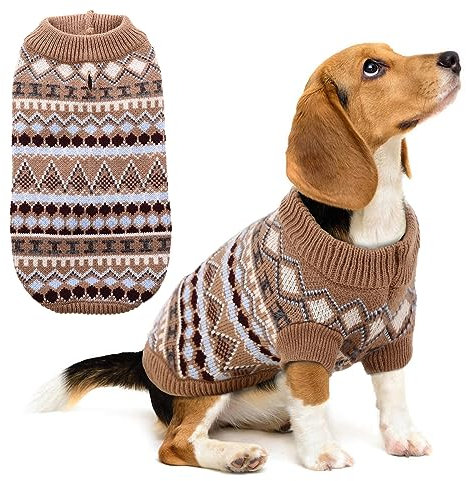 Hjumarayan Hundepullover - Boho Hundepullover Kleine Hunde Weihnachtspullover, Schöne Hunde Pullover mit Geschirr Öffnung, Dicken Hundepulli Chihuahua Yorkshire Jack Russell Pullis (Kaffee M)