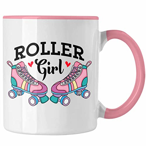 Trendation - Rollschuh Tasse Geschenk für Roller Girls Roller Girl Nostalgie 80er 90er Jahre (Rosa)