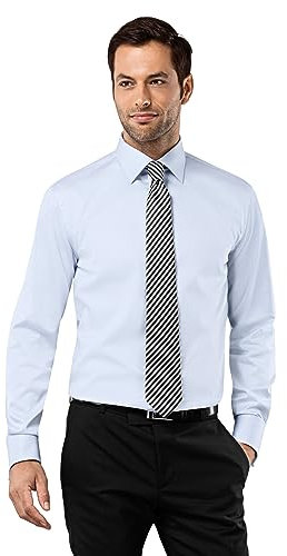 Vincenzo Boretti Chemise Homme, Coupe Normale Regular-fit, Tissu Infroissable et agréable à Porter, 100% Coton, Manches-Longues avec Poignet Mousquetaire, col Kent, Unie Bleu Clair 39-40