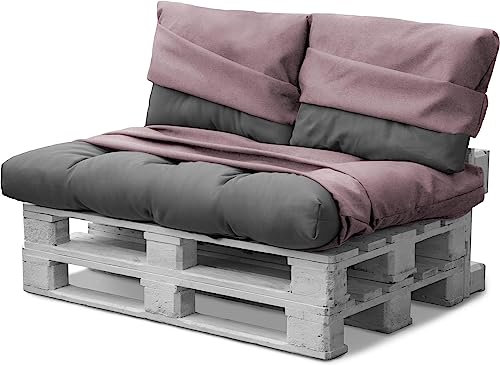 Bezüge für Palettenkissen - Ersatzbezüge Palettenkissenbezüge - Auflage - Gartenmöbel für In- und Outdoor Farbe Rosa 3-Teilig Wasserdicht Größe 80 cm × 120 cm + 42 cm × 60 cm