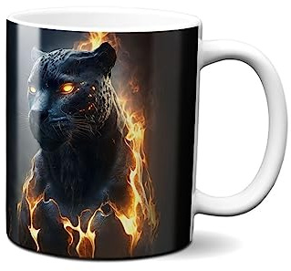 Hustling Sharks® Tasse mit Tier - Feuriger Panther - Geschenk Kaffeetasse - 330ml Spülmaschinenfest, Keramik - weiß, Tassen mit Tiermotiv, Tasse Motivation, Tasse Büro, Tasse Panther