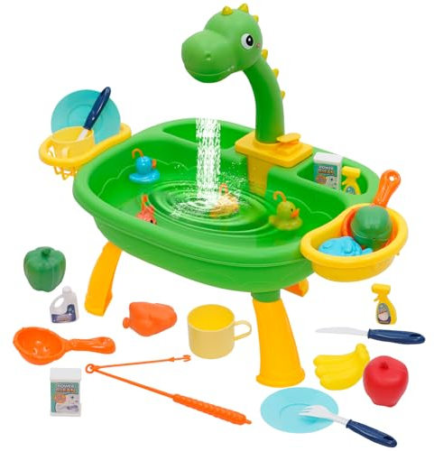 Ensemble de Jouets d'évier de Cuisine avec Cycle de l'eau, Vaisselle et Fruits, Jouet de pêche 2 en 1, Ensemble de Cuisine de Jeu pour Enfants de 3 Ans et Plus, Jouet de pêche 24 pièces